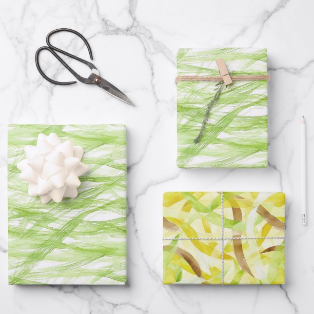 Feuille De Papier Cadeau Vert Citron Jaune Citron Marron Anniversaire Abstr (Recto)