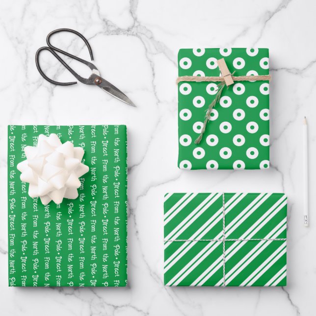 Feuille De Papier Cadeau Vert clair et blanc Noël coordonné (Recto)