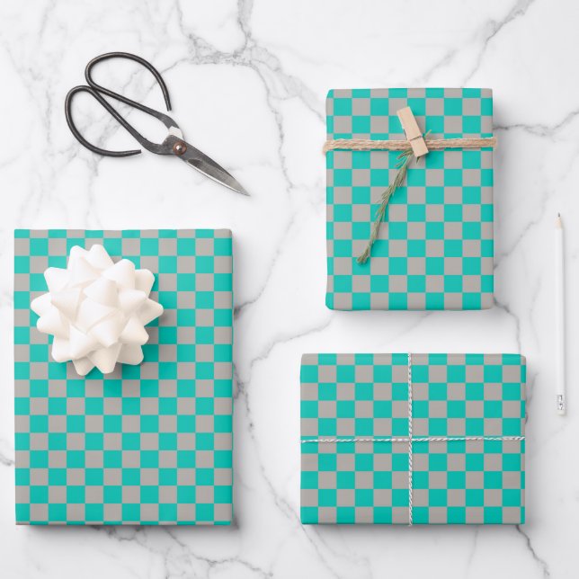 Feuille De Papier Cadeau Vert classique, carreaux gris  (Recto)