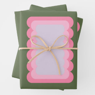 Feuille De Papier Cadeau Vert Et Rose De Forme Vastes Rétro