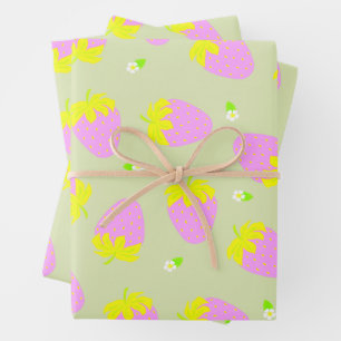 Feuille De Papier Cadeau Vert fraise rose
