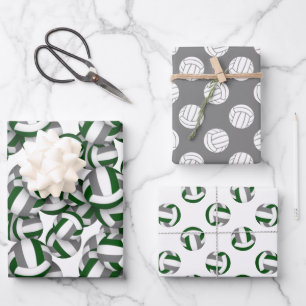 Feuille De Papier Cadeau vert gris 3 pc coordination motifs de volley-ball