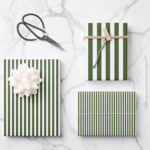 Feuille De Papier Cadeau Vert mousse foncé et rayures blanches