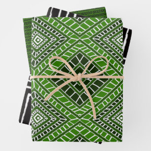 Feuille De Papier Cadeau Vert noir et blanc Kwanzaa