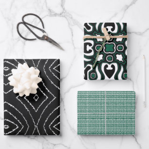 Feuille De Papier Cadeau Vert noir et blanc Kwanzaa