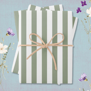Feuille De Papier Cadeau Vert sauge clair et rayure blanche