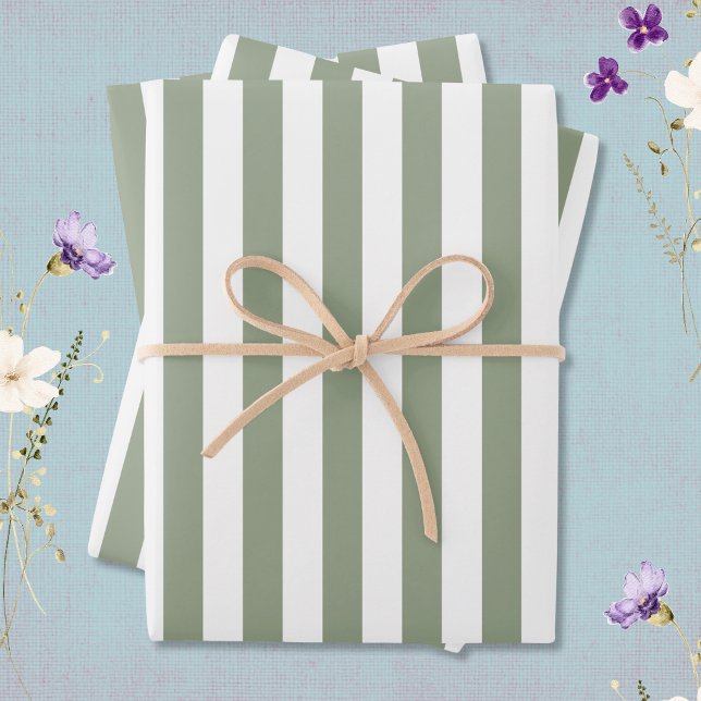 Feuille De Papier Cadeau Vert sauge clair et rayure blanche (Créateur téléchargé)