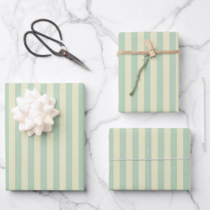Feuille De Papier Cadeau Vert sauge et rayures jaunes