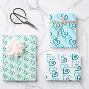 Feuille De Papier Cadeau Vert Turquoise Lint Motif Coeur