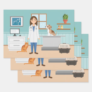 Feuille De Papier Cadeau Vétérinaire Femme Vétérinaire Fille Animal Docteur