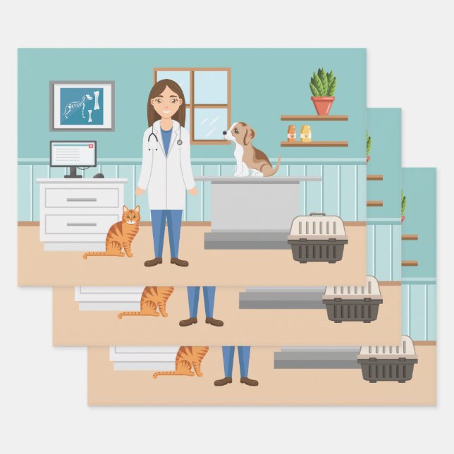 Feuille De Papier Cadeau Vétérinaire Femme Vétérinaire Fille Animal Docteur (Lot)