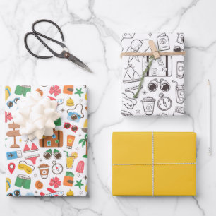 Feuille De Papier Cadeau Vibe Été Mignon Dessin Coloré Noir et Blanc