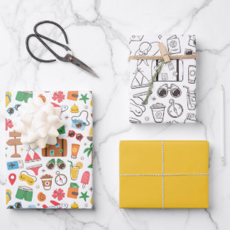 Feuille De Papier Cadeau Vibe été mignon Doodle coloré noir et blanc