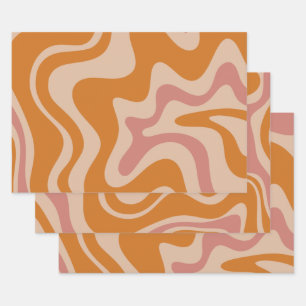 Feuille De Papier Cadeau Vibe orange vibe rétro au vent liquide et rose cro