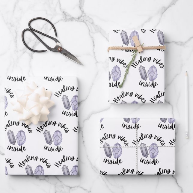 Feuille De Papier Cadeau Vibes de guérison en cristal à l'intérieur des feu (Recto)