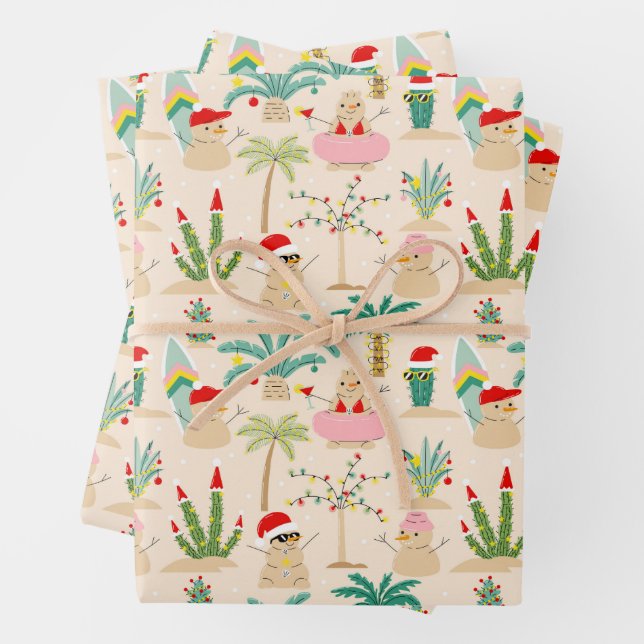 Feuille De Papier Cadeau Vibes de vacances tropicales Motif de Noël (En situation)