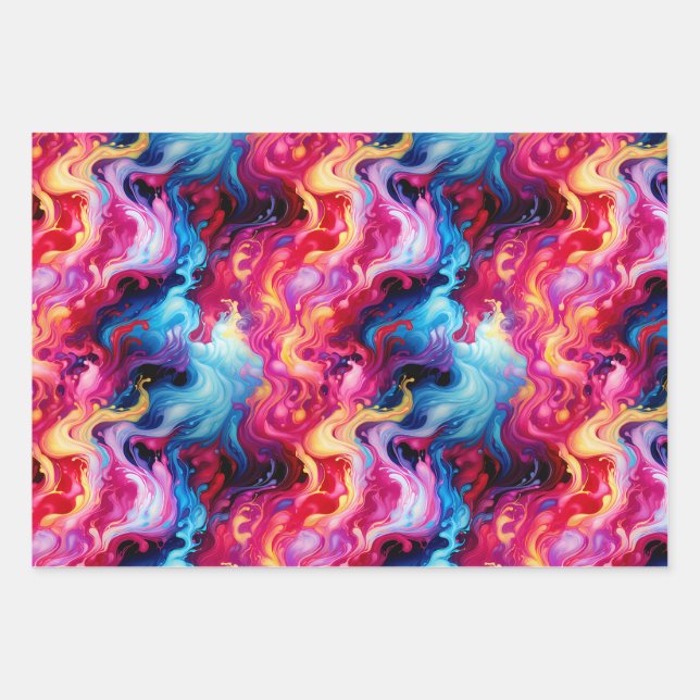 Feuille De Papier Cadeau Vibrant Abstract Fluid Art Wrapping Paper  (Devant)