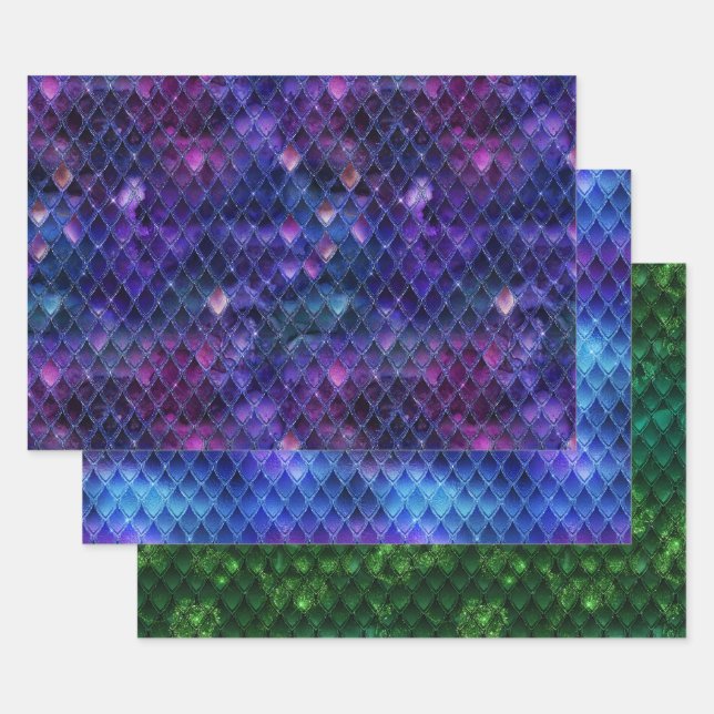 Feuille De Papier Cadeau Vibrant Fantasy Dragon Scale Patterns (Lot)