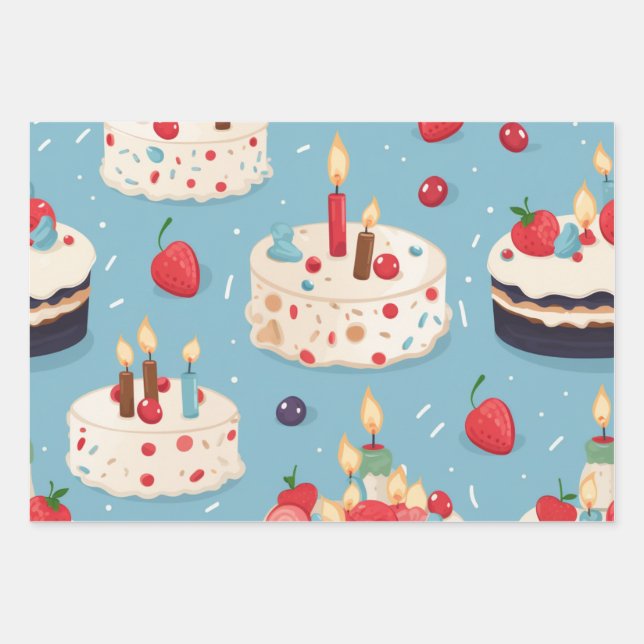 Feuille De Papier Cadeau Vibrant Joyeux gâteaux d'anniversaire Motif (Devant)