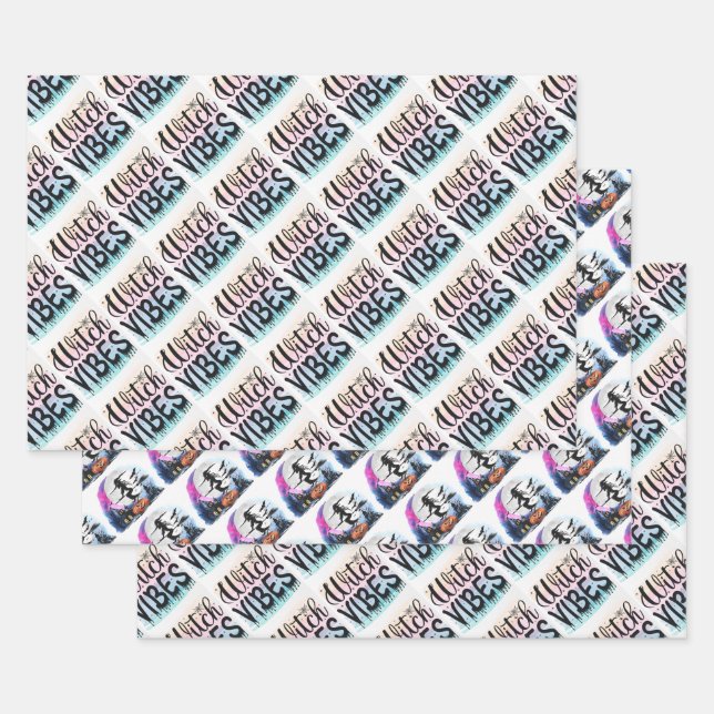 Feuille De Papier Cadeau Vibrations de Sorcière Halloween Mixte (Lot)