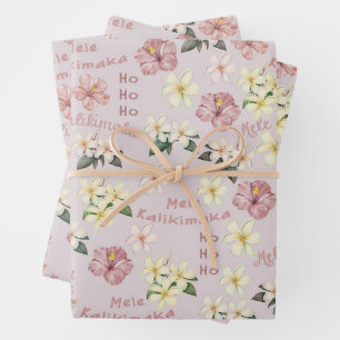 Feuille De Papier Cadeau Vibtage Plumeria et Hibiscus Mele Kalikimaka