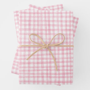 Feuille De Papier Cadeau Vichy Dessiné Moderne Mignon Rose Blanc Prépa