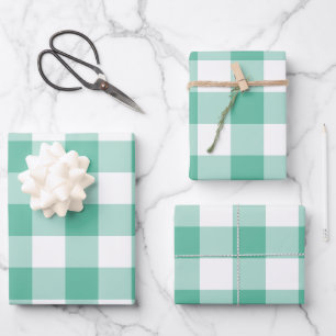 Feuille De Papier Cadeau Vichy vert menthe à carreaux