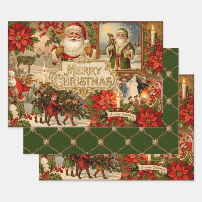 Feuille De Papier Cadeau Victorian Christmas Ephemera Collage (Lot)
