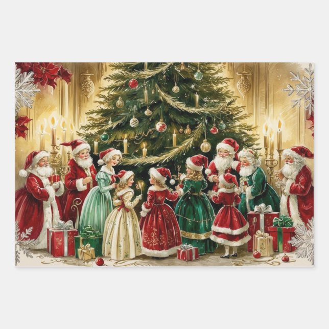 Feuille De Papier Cadeau Victorian Christmas Gathering near Christmas Tree  (Devant)