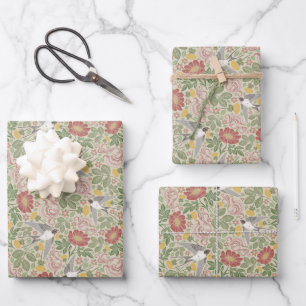 Feuille De Papier Cadeau Victorian Vintage Spring Red Daisy & Flying Birds