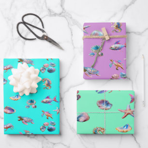 Feuille De Papier Cadeau Vie marine colorée amusant
