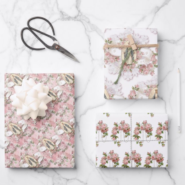 Feuille De Papier Cadeau Vierge Catholique Marie Roses Roses Roses Roses Ro (Recto)