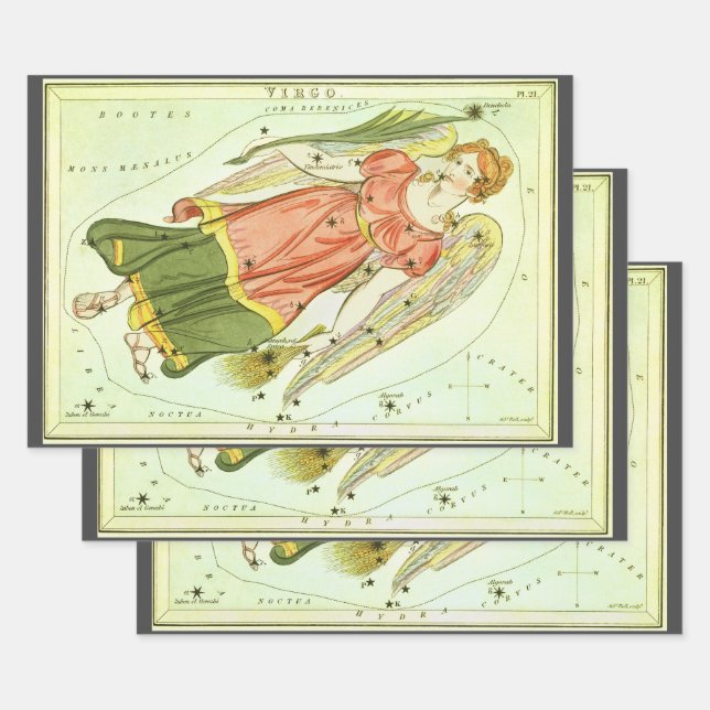Feuille De Papier Cadeau Vierge Vierge Antique Constellation Miroir d'Urani (Lot)