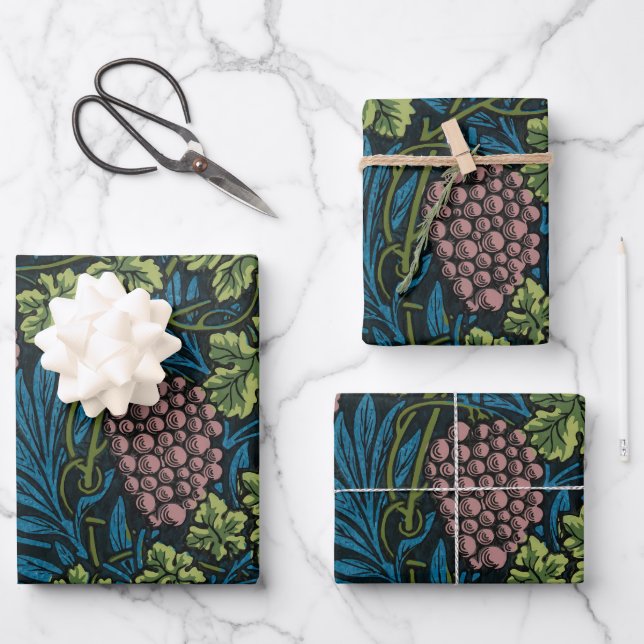 Feuille De Papier Cadeau Vignes avec grappes de raisins roses (Recto)