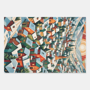 Feuille De Papier Cadeau Village enneigé