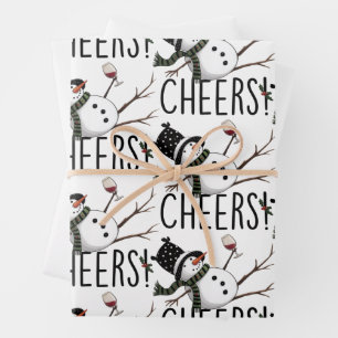 Feuille De Papier Cadeau Vin de bonhomme de neige Noël Drôle de boisson vin