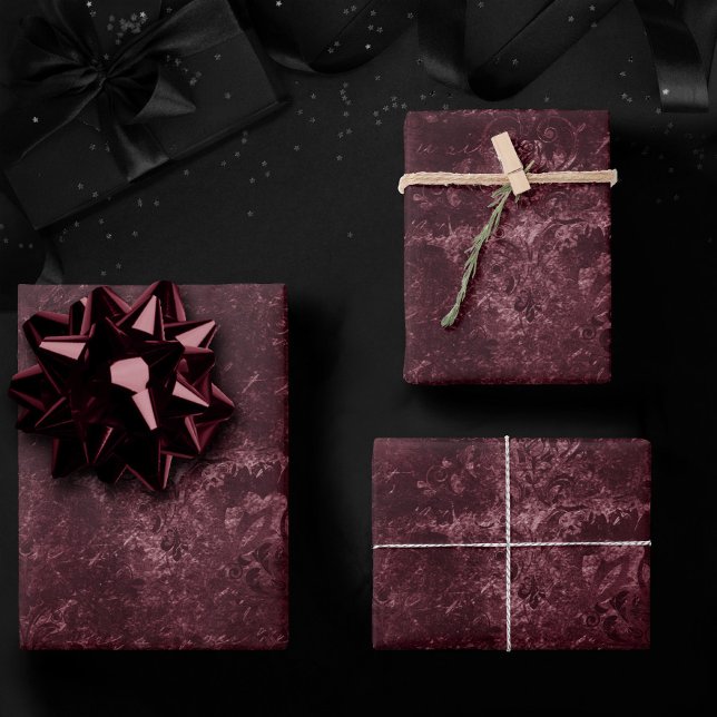 Feuille De Papier Cadeau Vin Velvety Damask | Glam Grunge de Bordeaux Sangr (Créateur téléchargé)