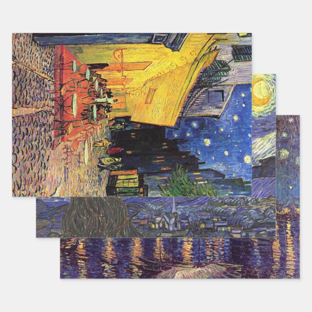 Feuille De Papier Cadeau Vincent van Gogh 3 scènes différentes de Nuit étoi (Lot)