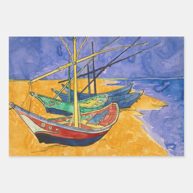 Feuille De Papier Cadeau Vincent van Gogh - Bateaux de pêche sur la plage (Devant)