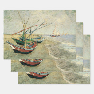 Feuille De Papier Cadeau Vincent van Gogh - Bateaux de pêche sur la plage