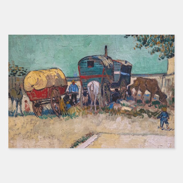 Feuille De Papier Cadeau Vincent Van Gogh - Caravanes, Camp de Tziganes prè (Devant)