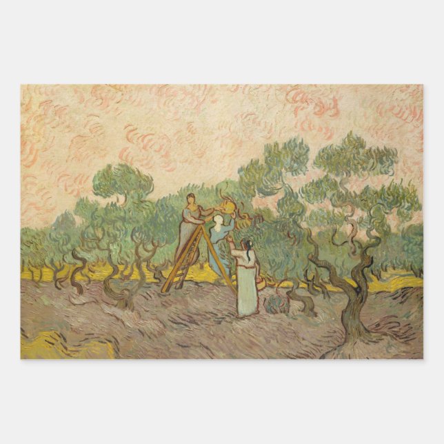 Feuille De Papier Cadeau Vincent van Gogh - Femmes cueillette d'olives (Devant)