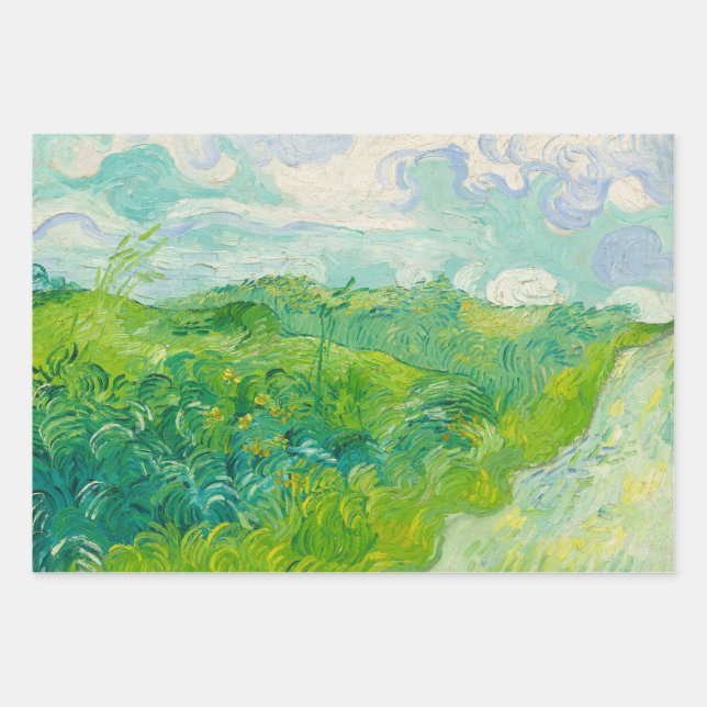 Feuille De Papier Cadeau Vincent Van Gogh Green Wheat Fields Peinture (Devant)