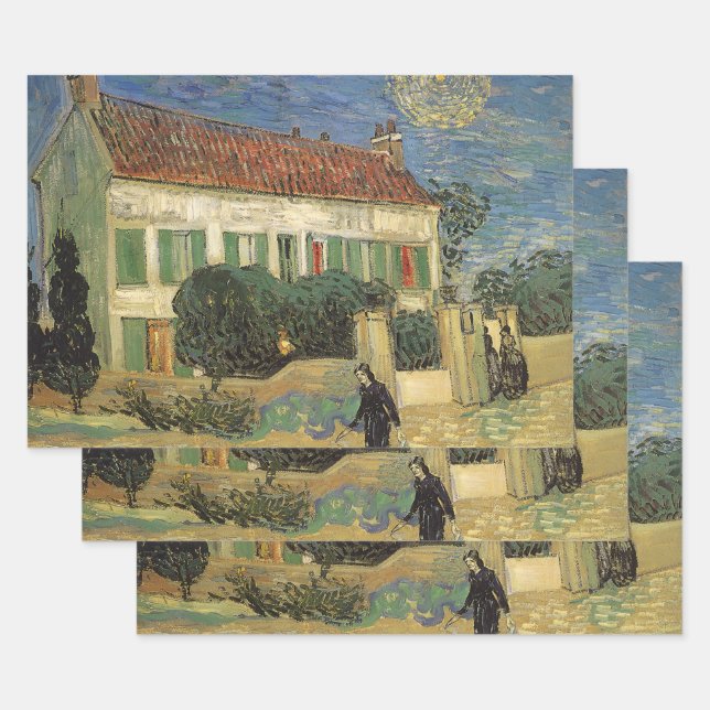 Feuille De Papier Cadeau Vincent van Gogh - Maison Blanche à la nuit (Lot)