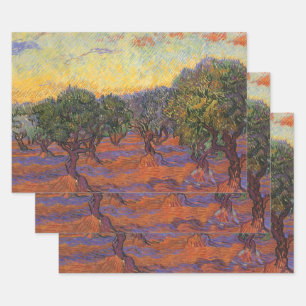 Feuille De Papier Cadeau Vincent van Gogh - Oliveraie, ciel orange