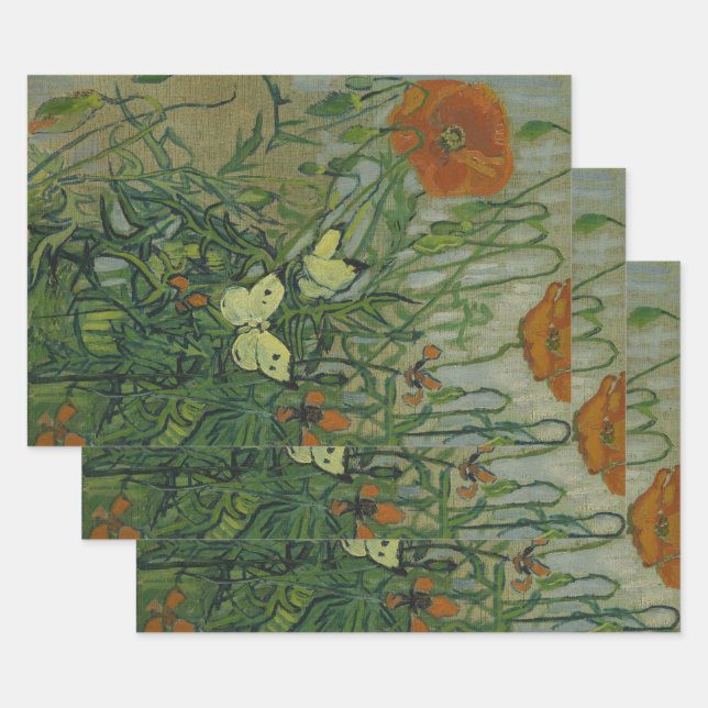 Feuille De Papier Cadeau Vincent van Gogh - Papillons et papillons (Lot)