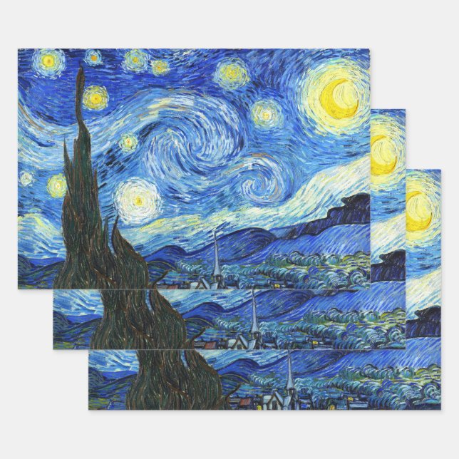 Feuille De Papier Cadeau Vincent Van Gogh Starry Nuit Bleu jaune (Lot)