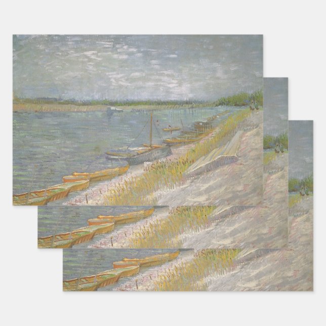 Feuille De Papier Cadeau Vincent van Gogh - Vue d'une rivière avec des bate (Lot)
