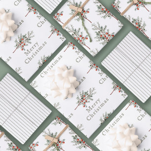 Feuille De Papier Cadeau Vintage À feuillage persistant Juniper Branch Holi