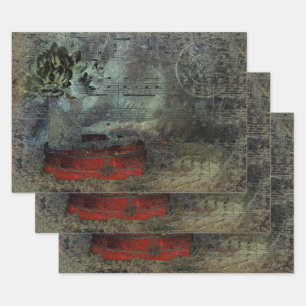 Feuille De Papier Cadeau Vintage Antique Black Red Old Script Sheet Musique